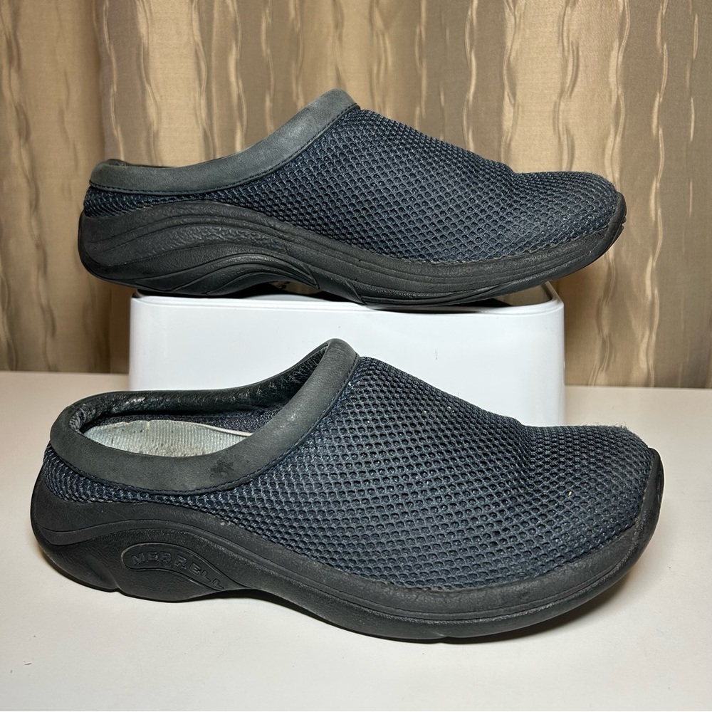 Merrell Primo Breeze Women's 9.5 Navy Blue Black Breathable Mules Slip On Mesh